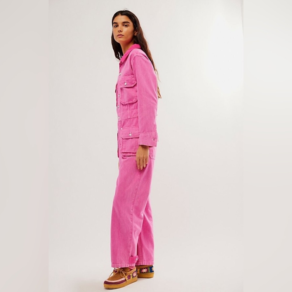 Free People Hot Pink Utility Jumpsuit - Picture 2 of 16